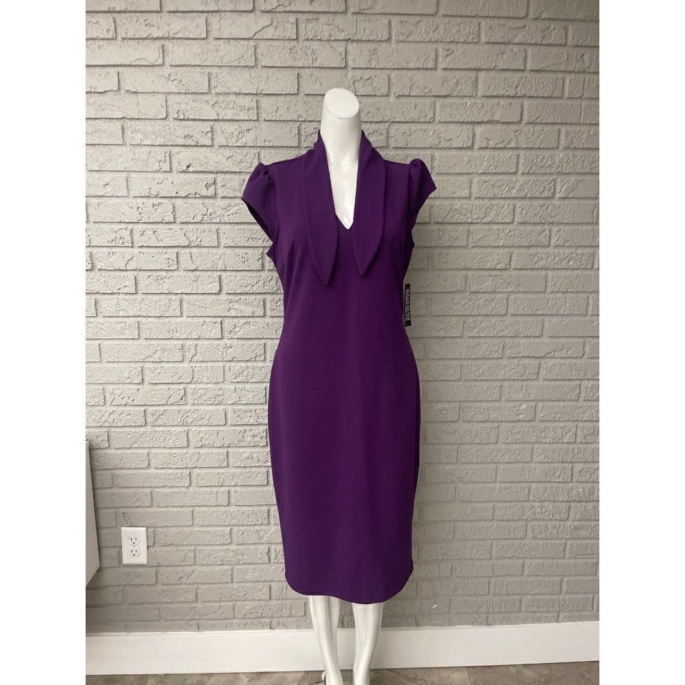 New York & Company Women Deep Purple Sheath Bow Tie Dress Size M NWT - Picture 3 of 11
